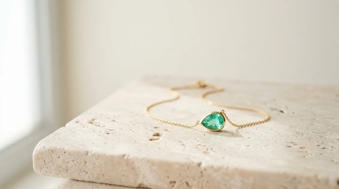 Colar de ouro com pingente gota verde-água